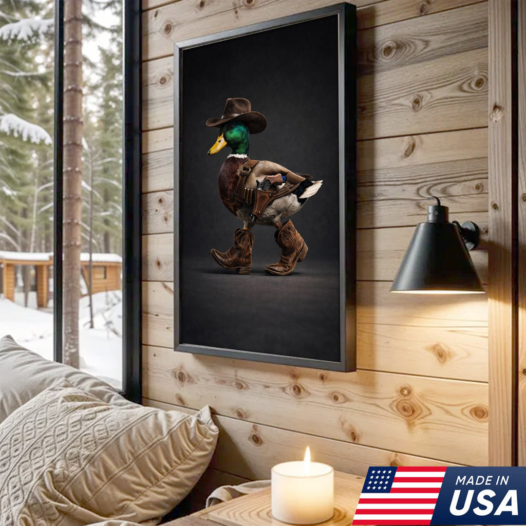 Funny Western Duck Canvas – Cowboy Duck Wall Art – Hunting Decor