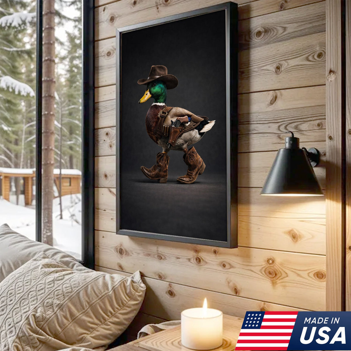 Funny Western Duck Canvas – Cowboy Duck Wall Art – Hunting Decor