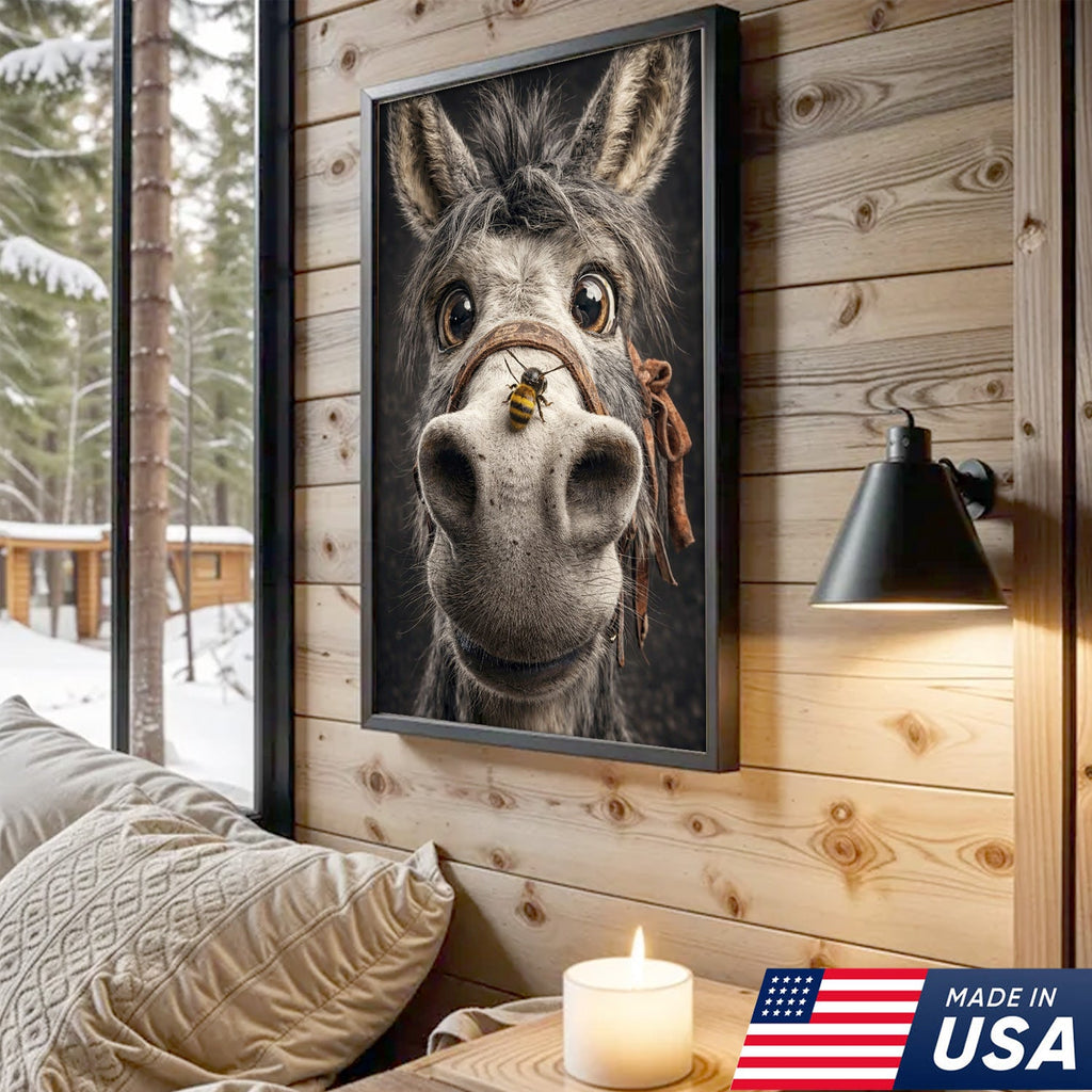 Funny Donkey Canvas Wall Art – Curious Donkey Portrait Farm Animal Wall Decor