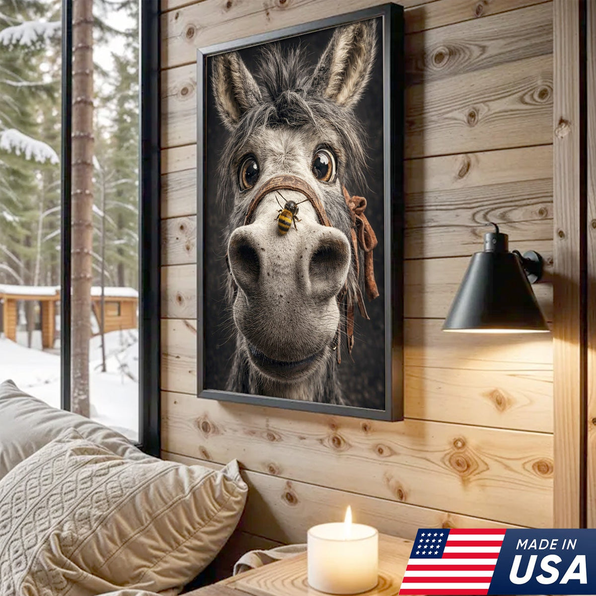 Funny Donkey Canvas Wall Art – Curious Donkey Portrait Farm Animal Wall Decor