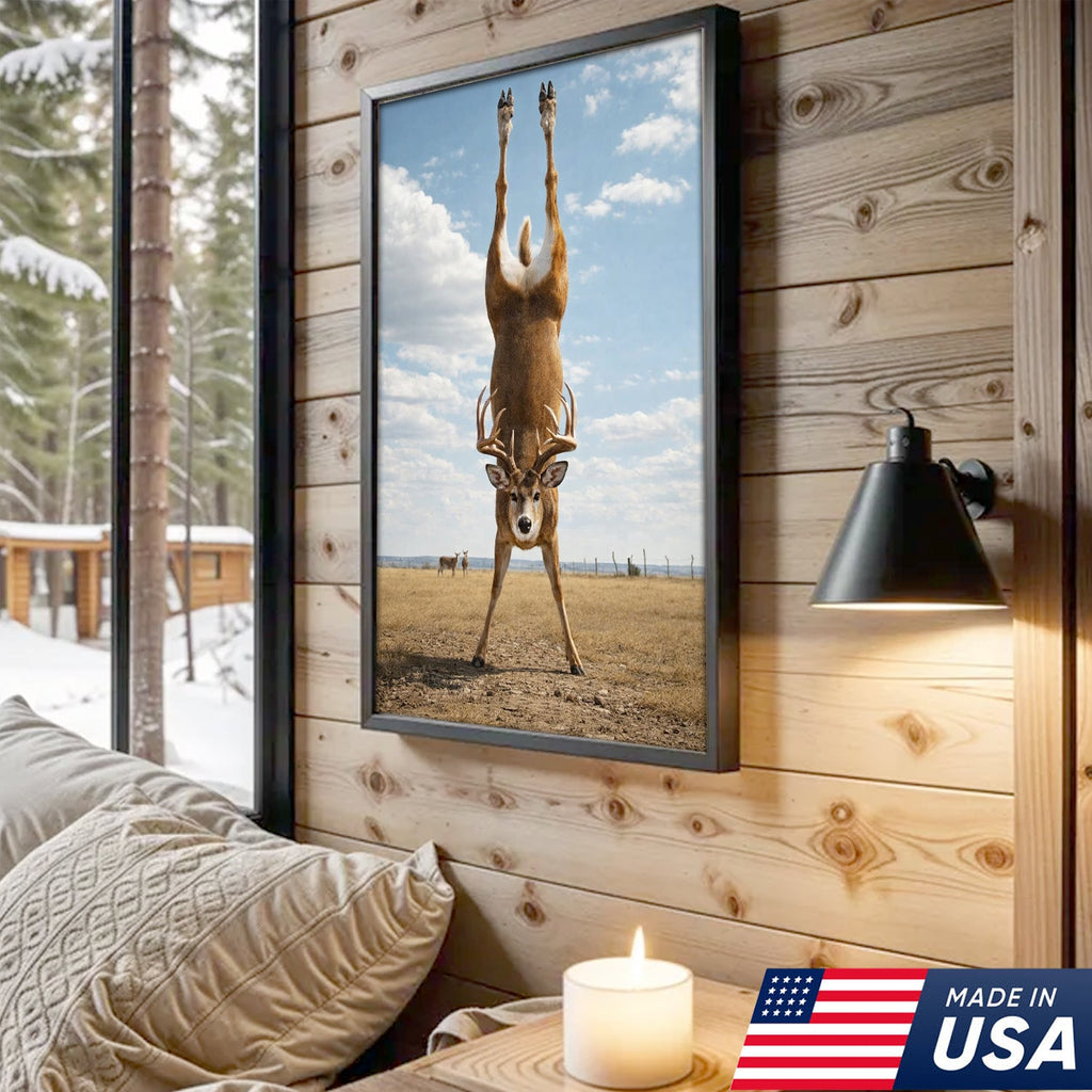 Upside Down Deer Canvas Wall Art, Funny Wildlife Photography Print