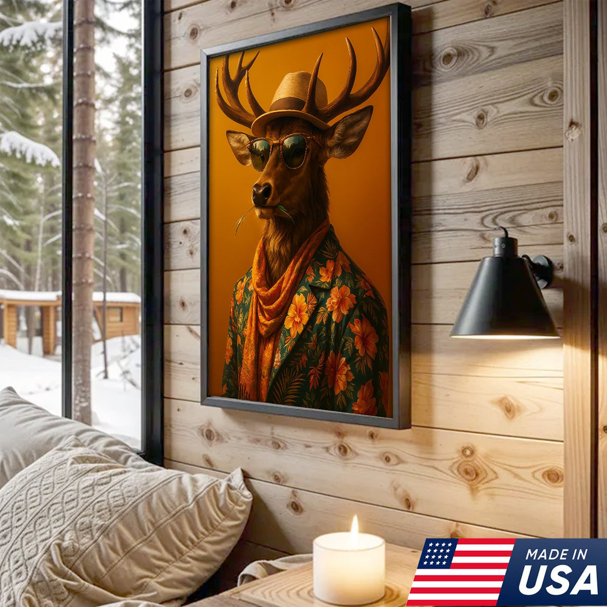 Stylish Deer Canvas – Funny Hunting Wall Art for Cabin & Man Cave, Cool Gift for Hunters