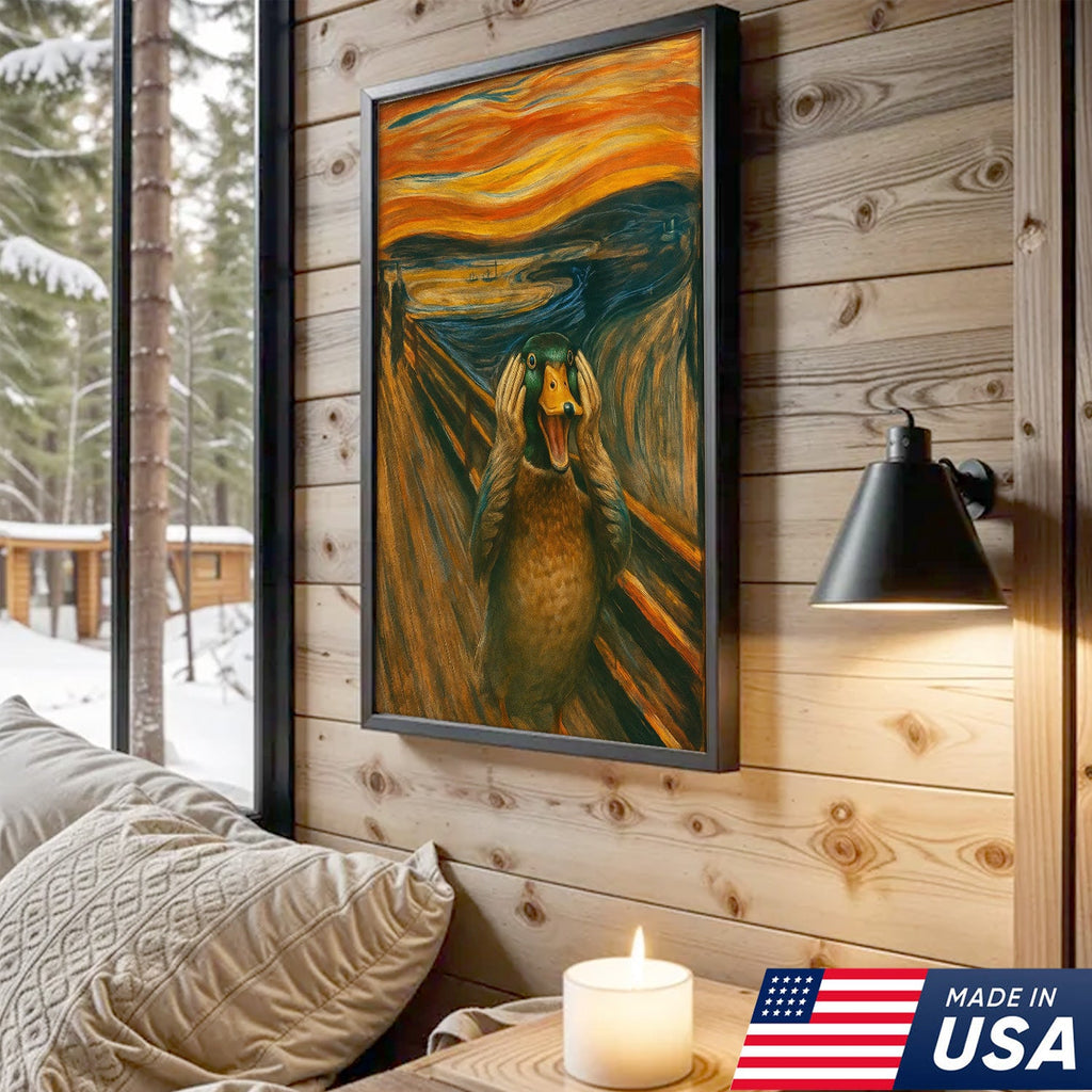 Funny Duck Scream Canvas Wall Art, Parody Edvard Munch Painting Print