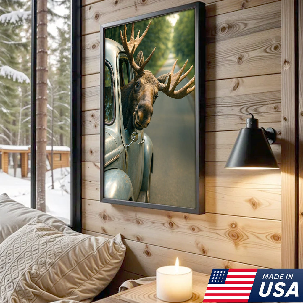 Funny Moose Canvas – Hilarious Wildlife Wall Art Gift for Hunters, Cabin or Lodge Decor