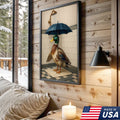 Duck with Umbrella in Shower Canvas Wall Art, Quirky Bathroom Wall Decor