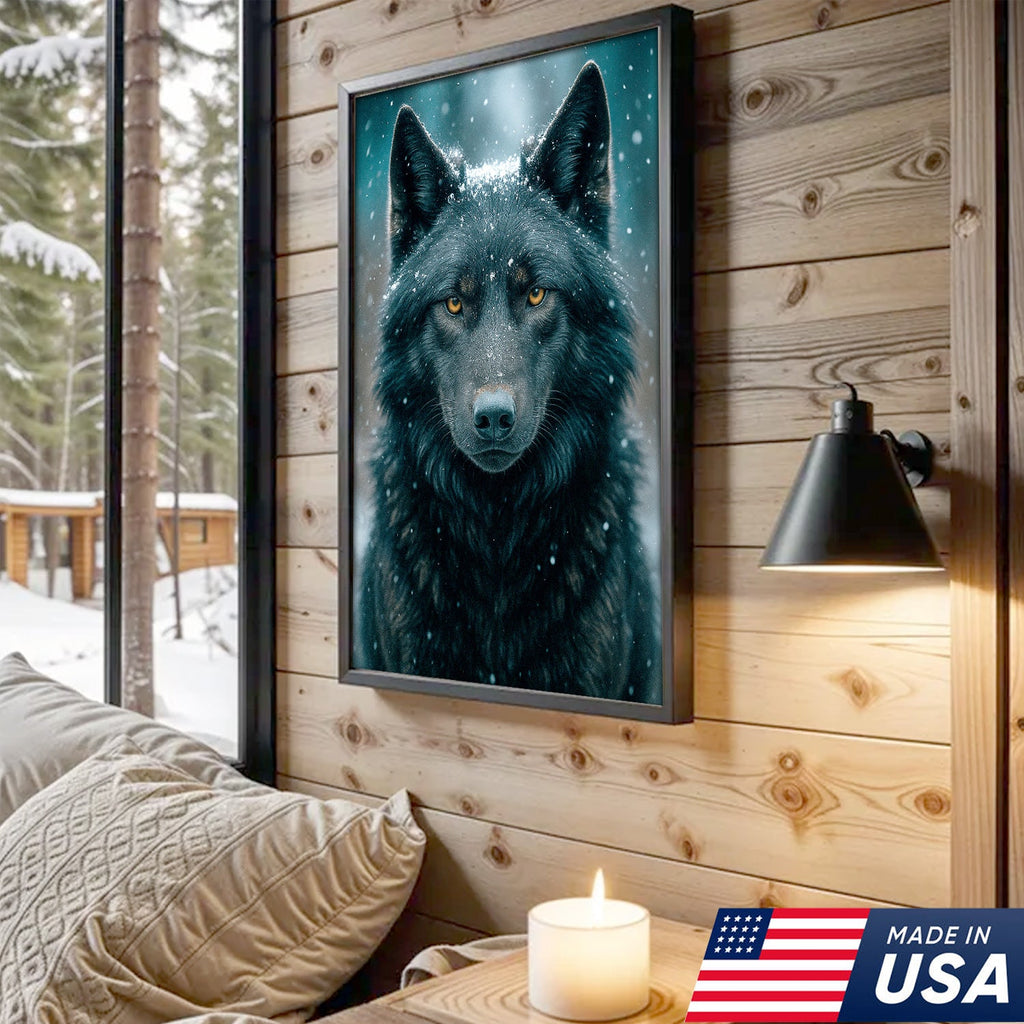 Black Wolf Canvas Wall Art – Rustic Cabin Décor for Hunters, Lodge & Man Cave