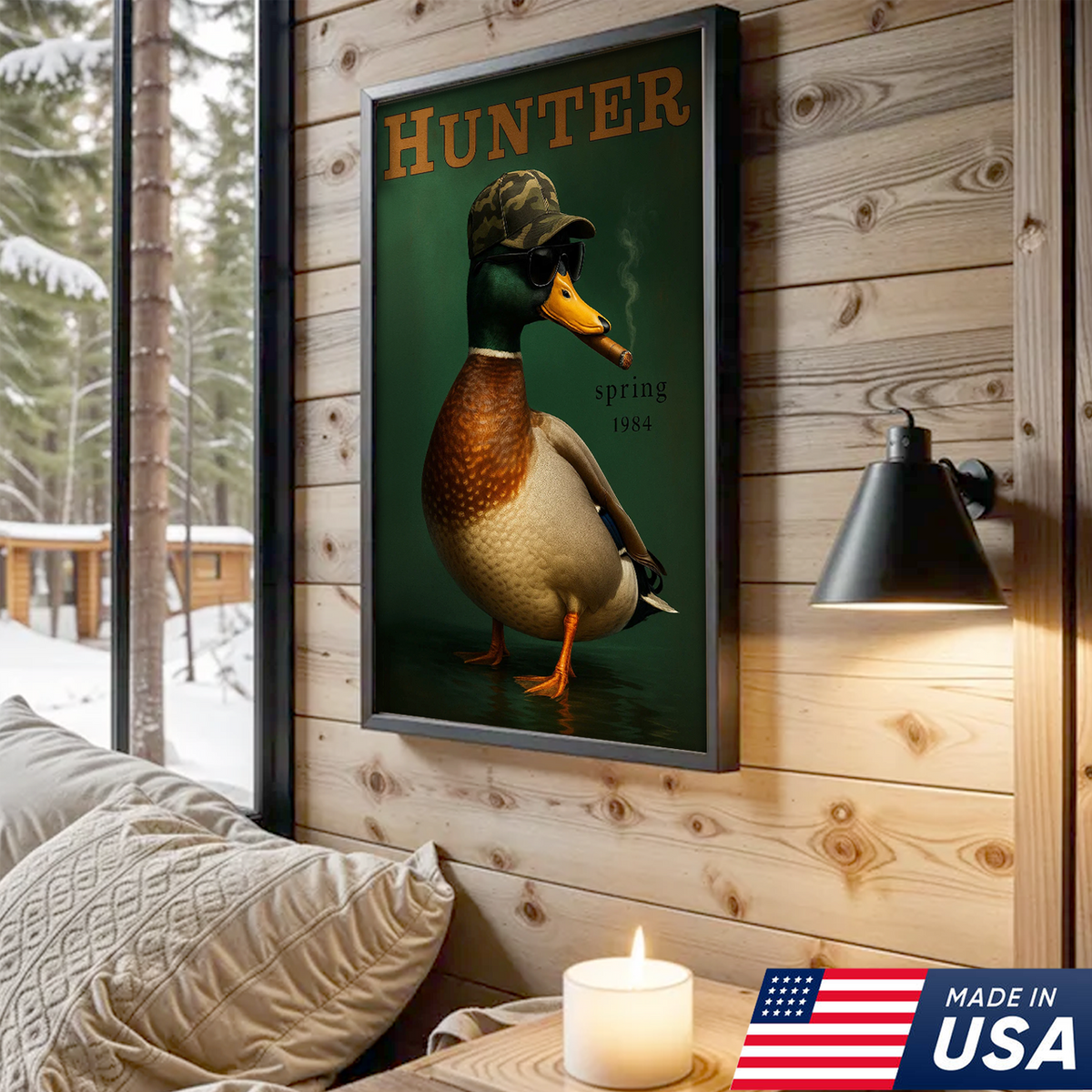 Funny Mallard Duck Canvas Wall Art – Cool Hunter Decor, Rustic Wildlife Artwork