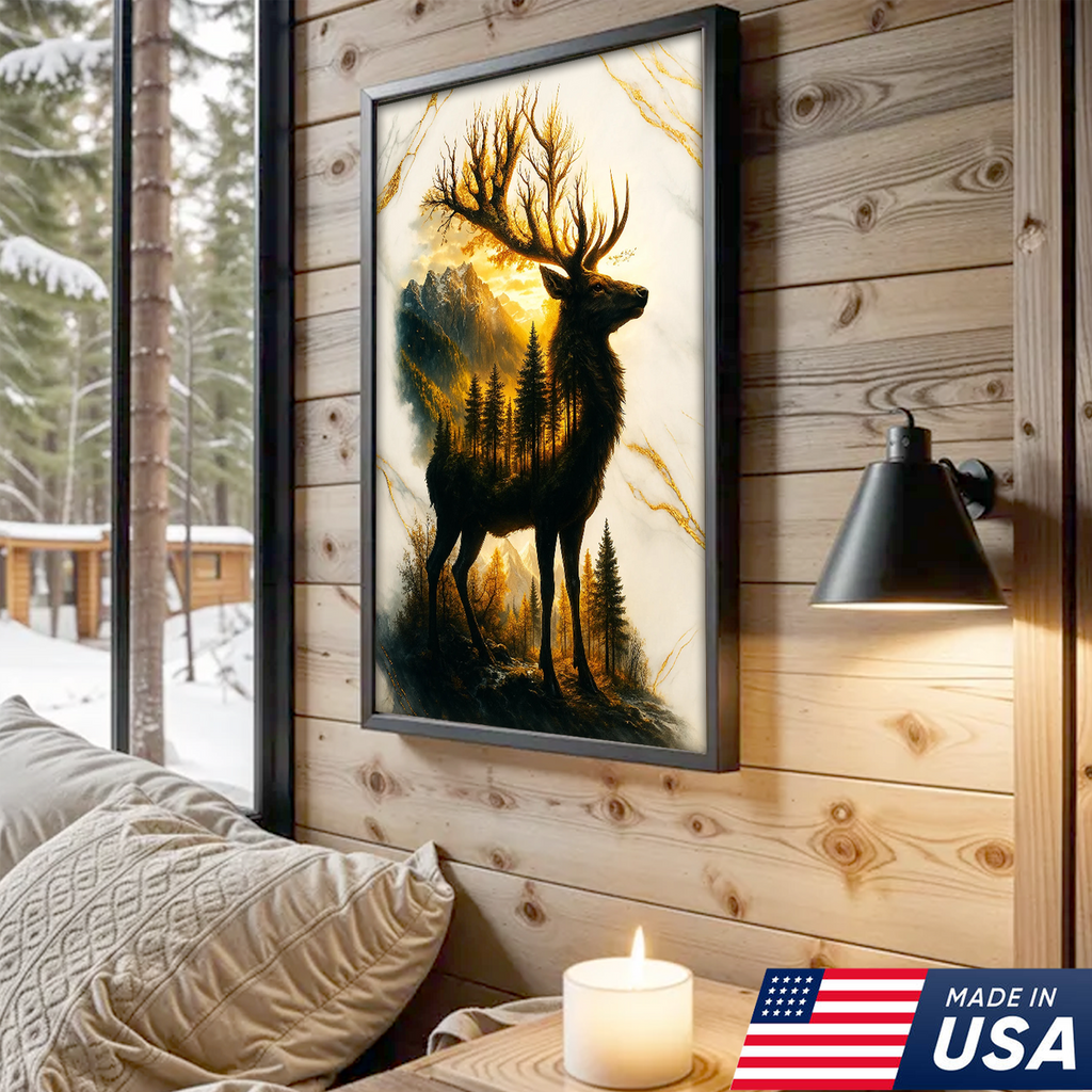 Majestic Deer Canvas Wall Art – Rustic Wildlife Decor, Forest Landscape within Buck Silhouette