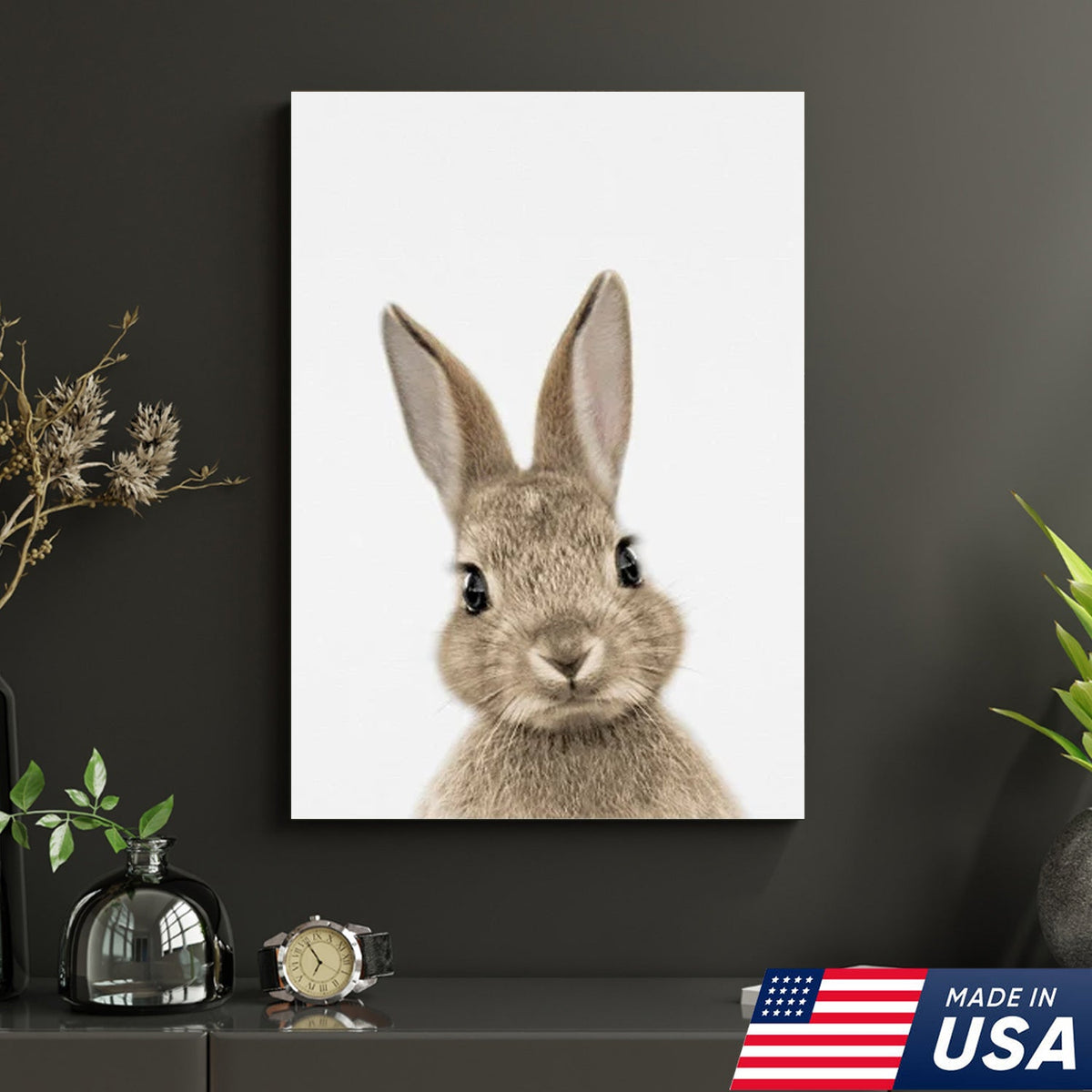 Cute Bunny Trio Wall Art Canvas Set, Minimalist Animal Nursery Illustration