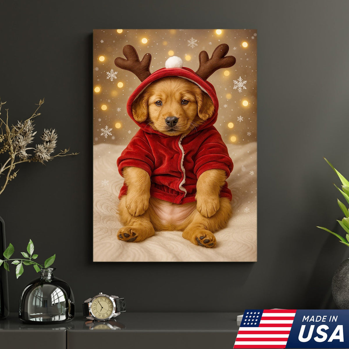 Christmas Puppy Reindeer Canvas Wall Art, Cute Golden product image 8
