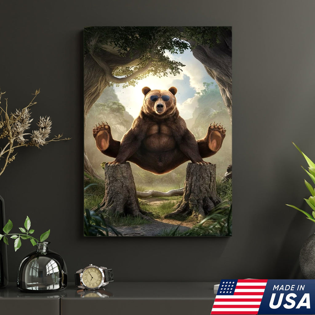 Funny Bear Canvas, Cool Animal Wall Art, Sunglasses Bear Decor