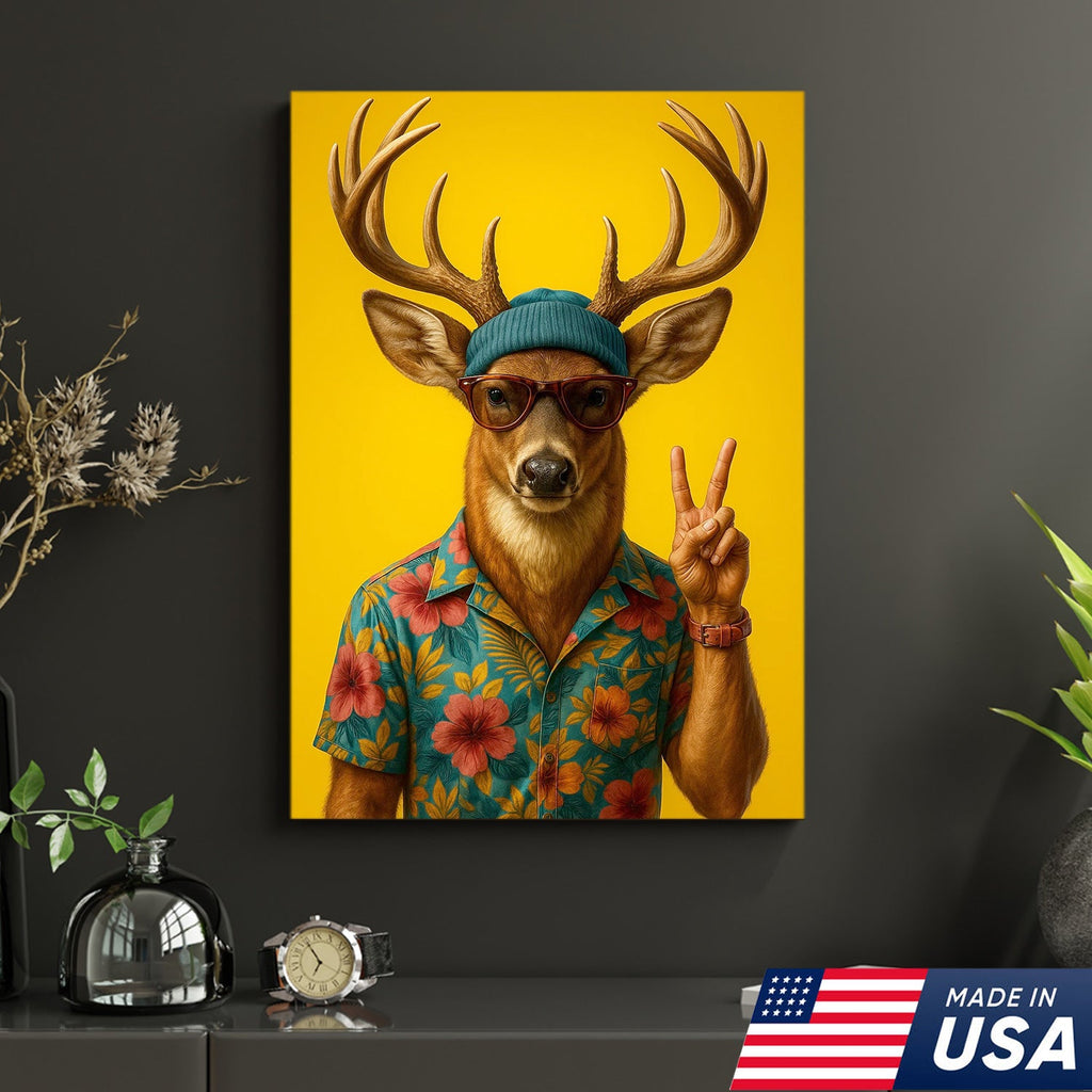 Cool Deer with Hawaiian Shirt Wall Art – Funny Animal product image 9