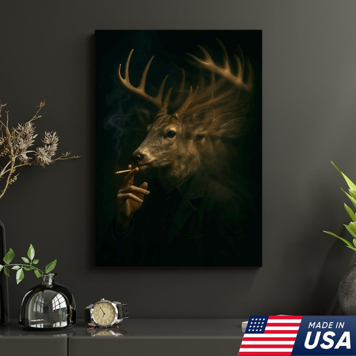 Majestic Deer Canvas Wall Art - Mysterious Stag Portrait with Surreal Motion Effect
