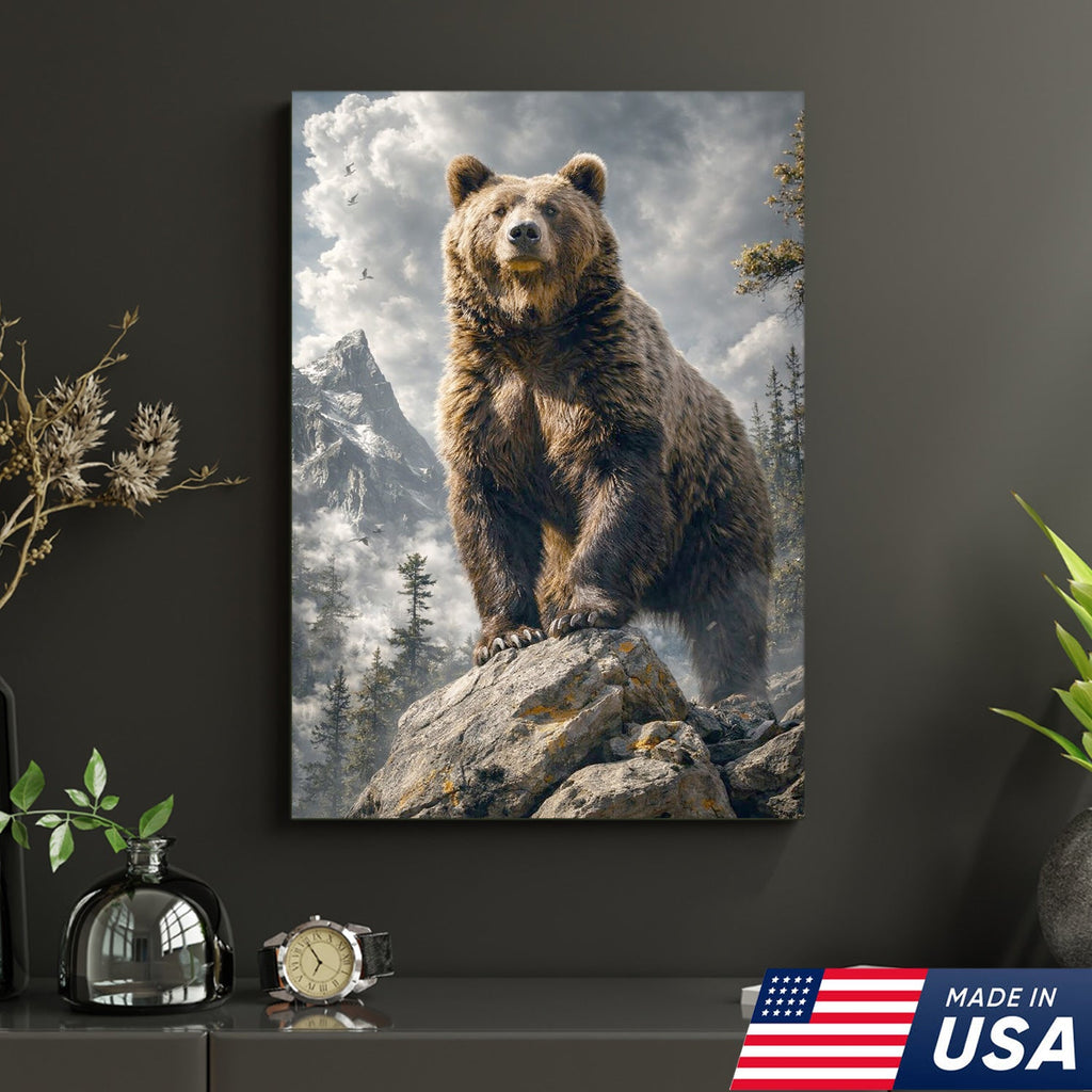 Majestic Bear Canvas Wall Art – Mountain Wilderness Animal Decor for Rustic Home