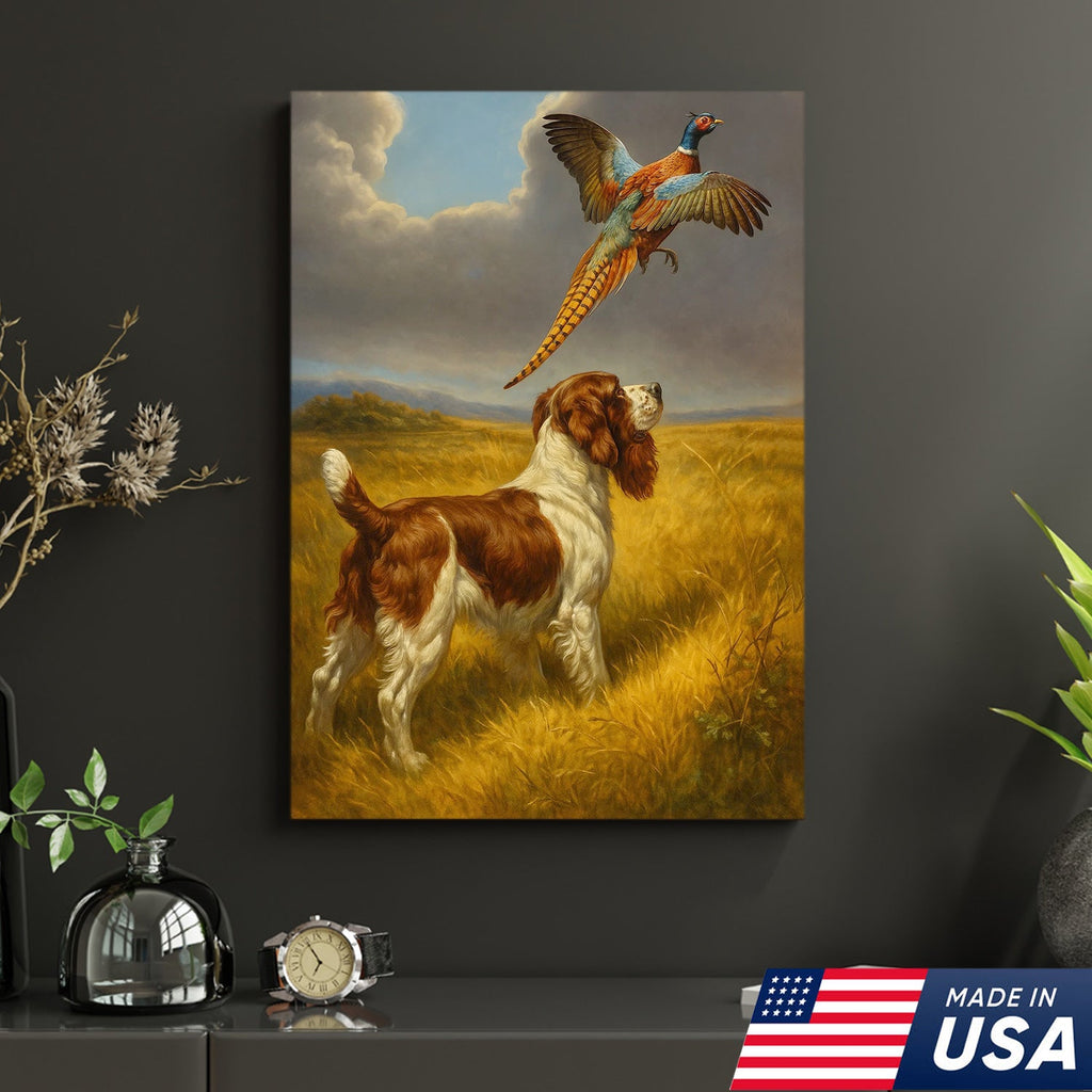 Hunting Dog and Pheasant Canvas Wall Art – Rustic Wildlife Scene – Lodge and Cabin Decor