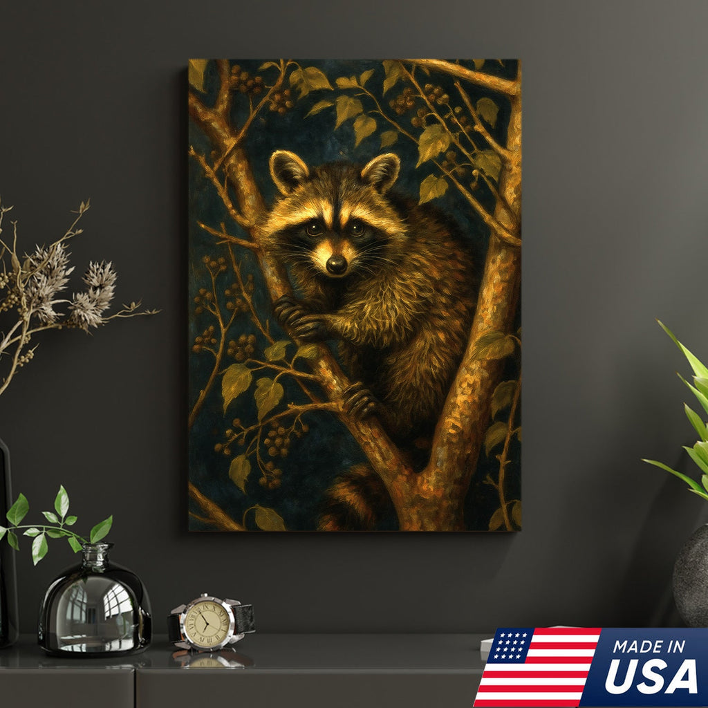 Raccoon Canvas Wall Art – Forest Night Wildlife, Rustic Lodge Decor, Gift for Animal Lovers
