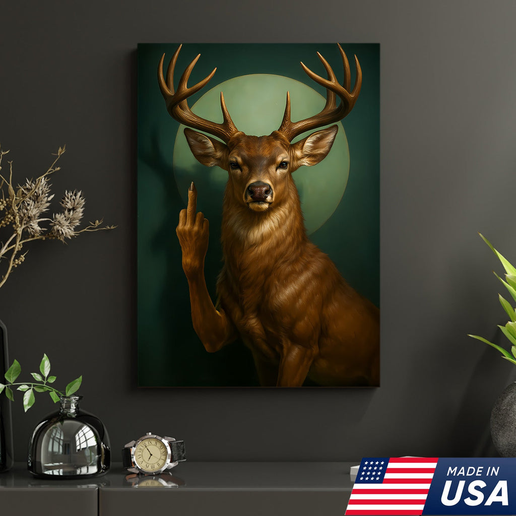 Funny Fukin Deer Wall Art – Sarcastic Wildlife Canvas for Hunters, Man Cave & Cabin Decor