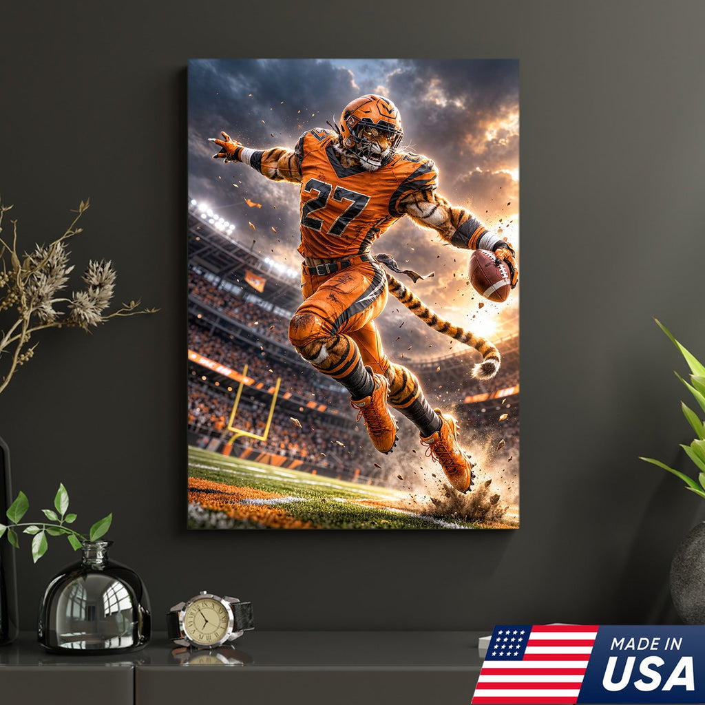 Tiger Football Athlete Canvas Wall Art – Action Stadium Sports Print