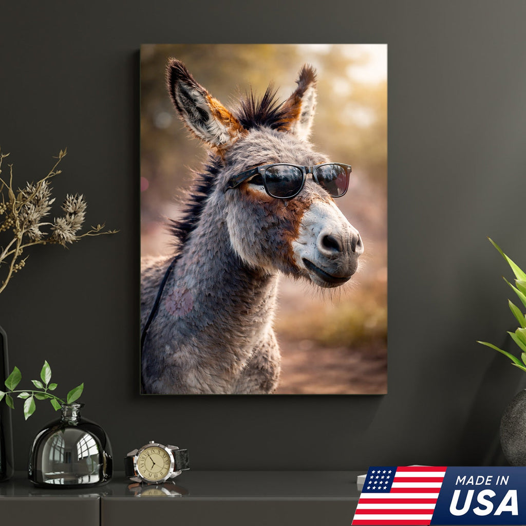 Funny Donkey With Sunglasses Canvas Wall Art – Farm Animal Funny Farmhouse Decor