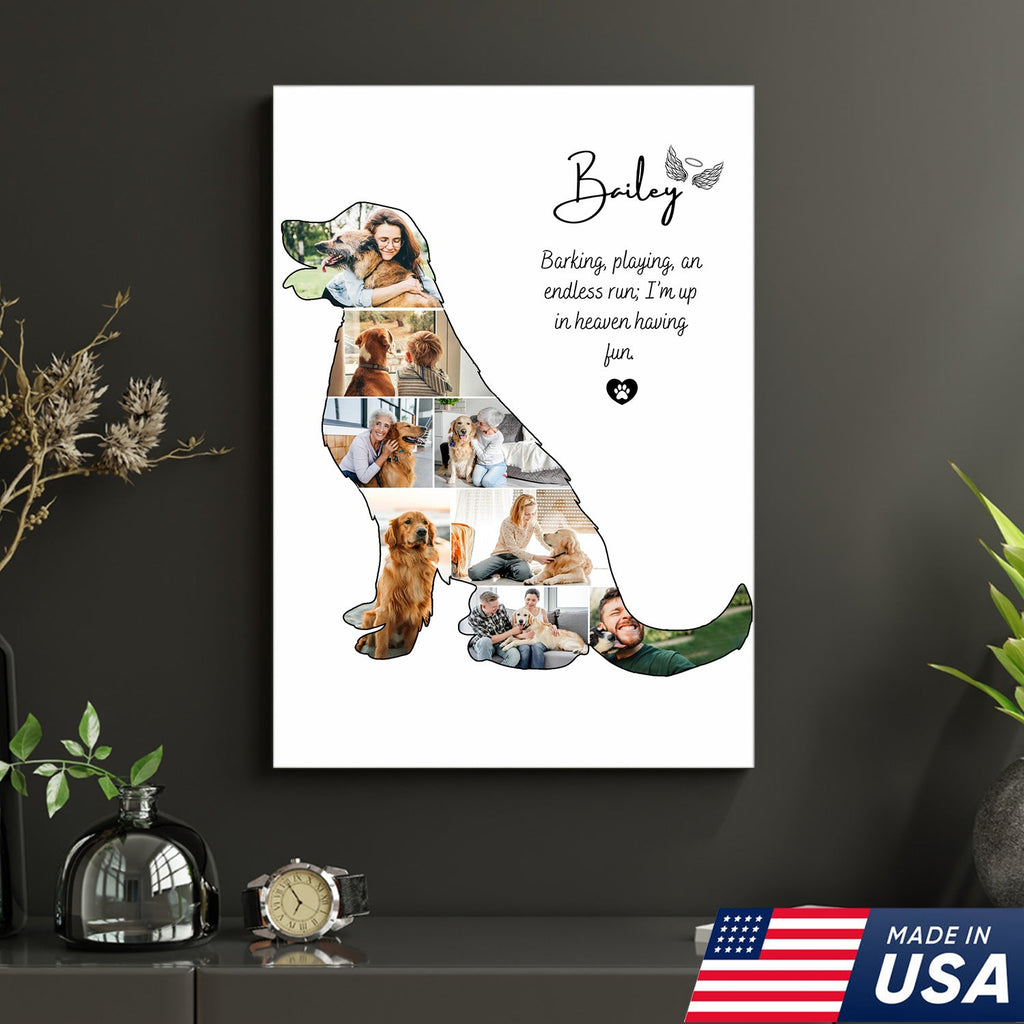 Custom Dog Memorial Print Canvas, Personalized Pet Loss Gift, Rainbow Bridge Dog Photo Collage
