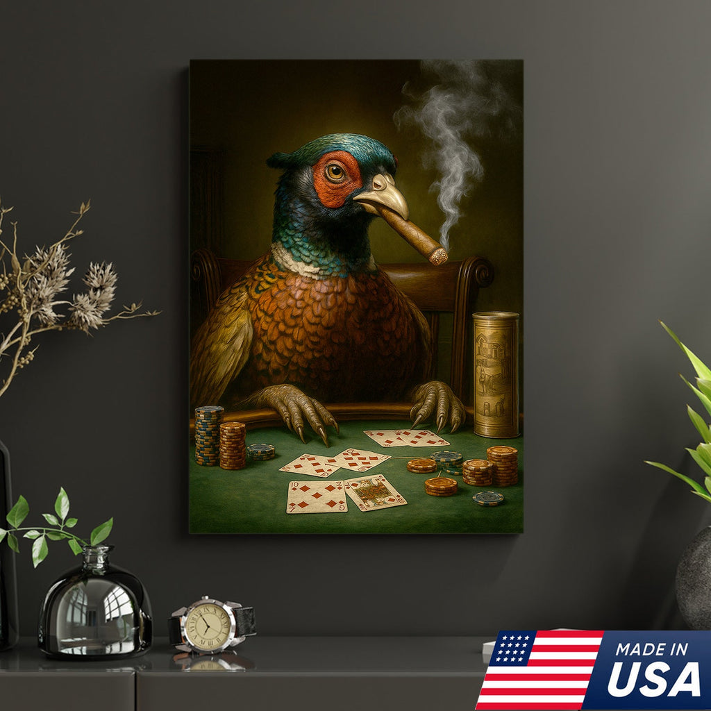 The Poker Pheansant Wall Art Canvas – Funny Smoking Pheasant Wall Art for Men