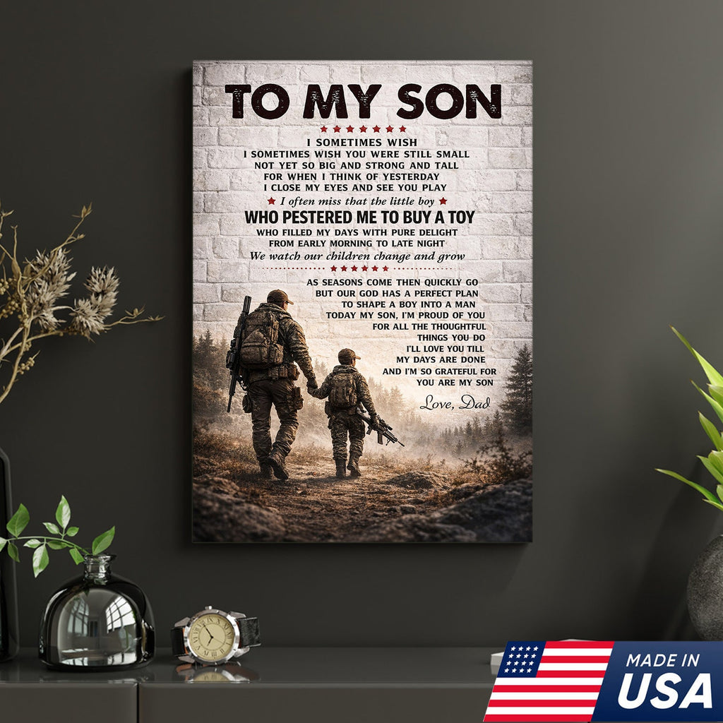 Personalized To My Son Canvas Print Dad to Son Gift Hunting Military Wall Art Decor