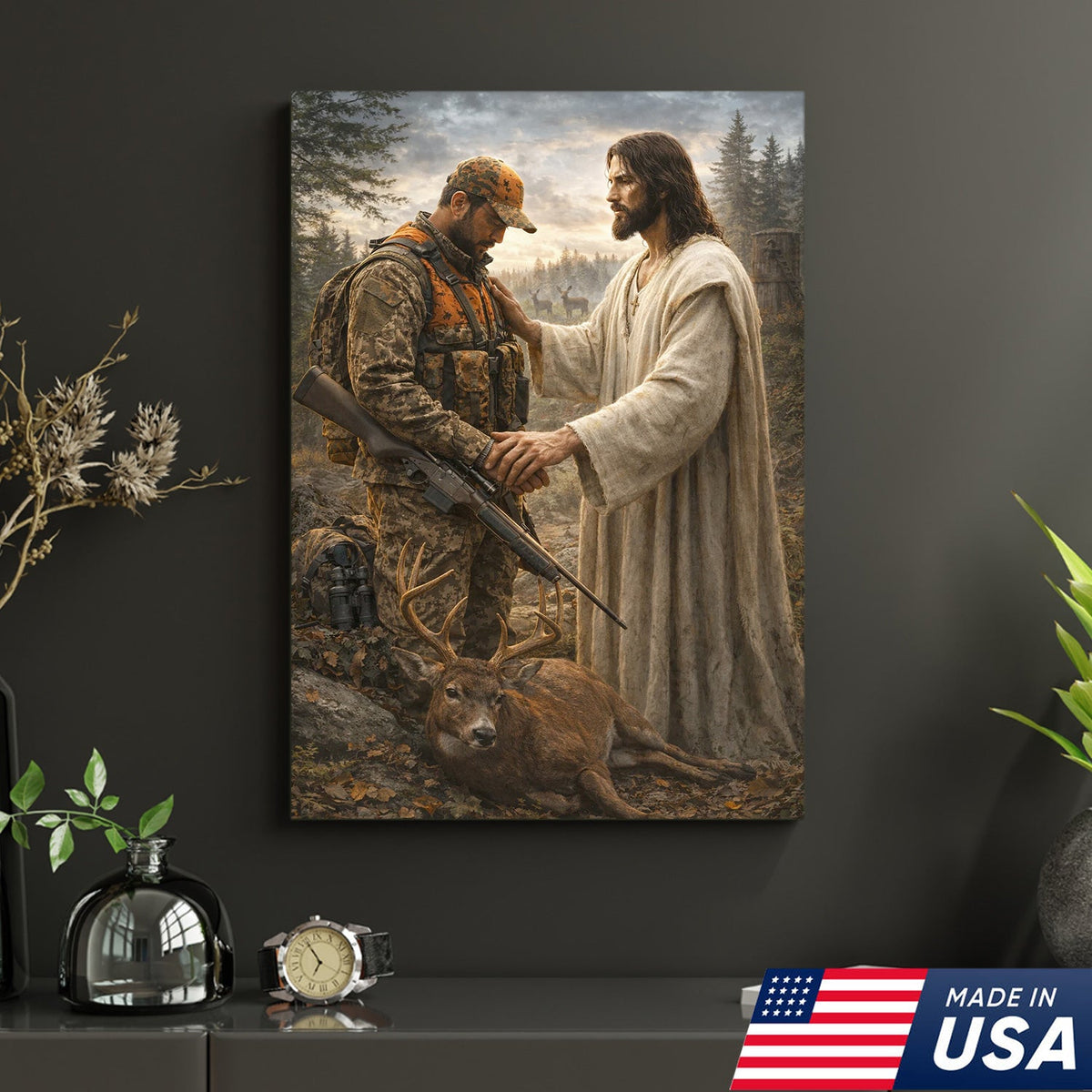 Jesus Hunting Canvas, Christian Hunter Wall Art, Faith Deer Decor