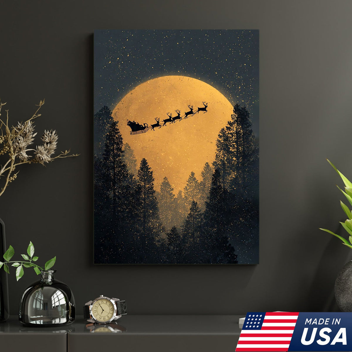 Golden Moon Santa Canvas