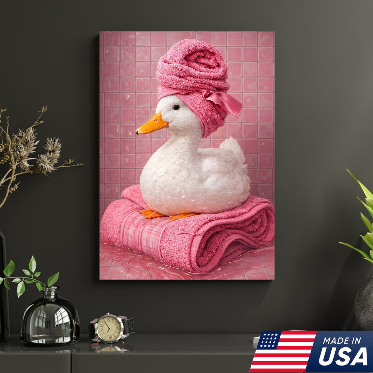 Funny Duck Bathroom Canvas Wall Art – Duck Spa Painting With Towel