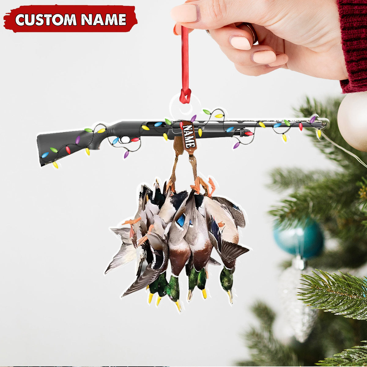 Personalized Duck Hunting Acrylic Christmas Ornament – Custom Name Shotgun Gift For Hunters
