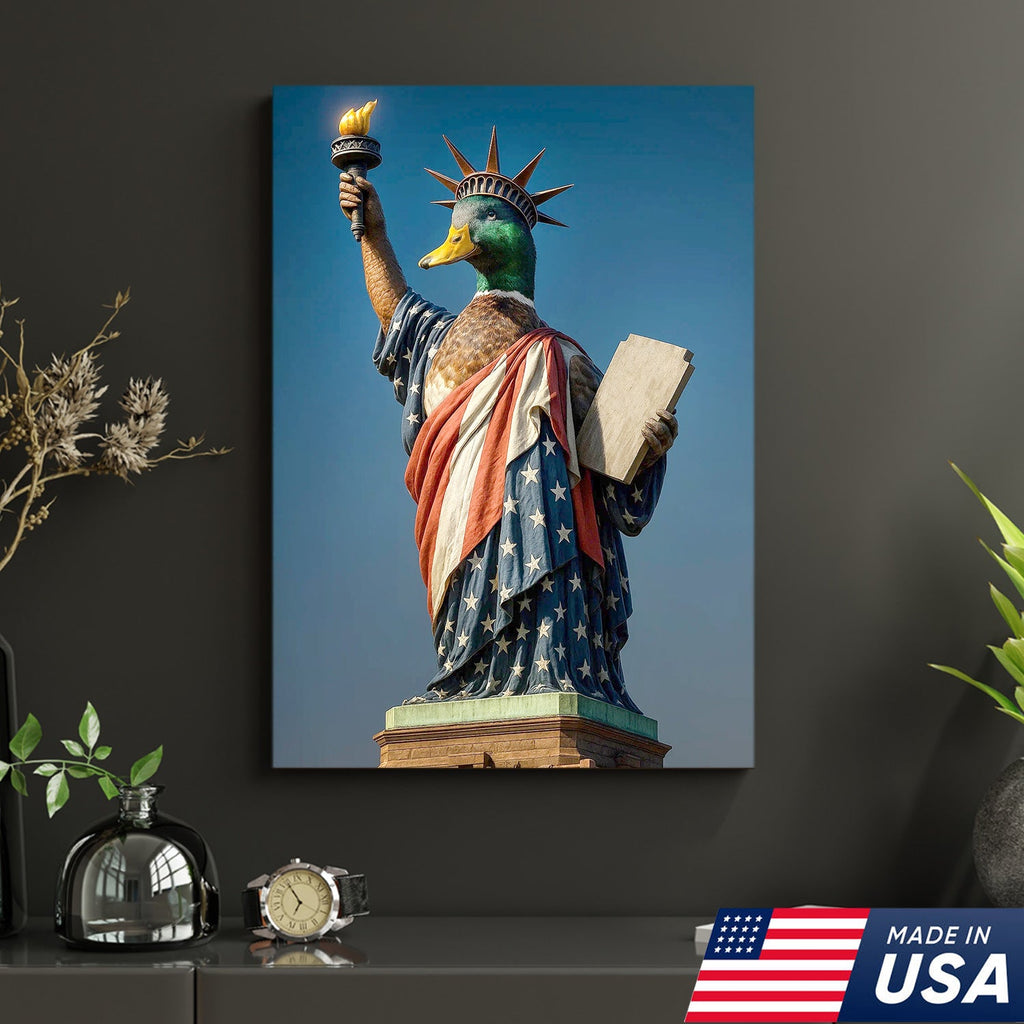 Duck of Liberty Canvas Wall Art, Funny Patriotic Duck Statue Artwork