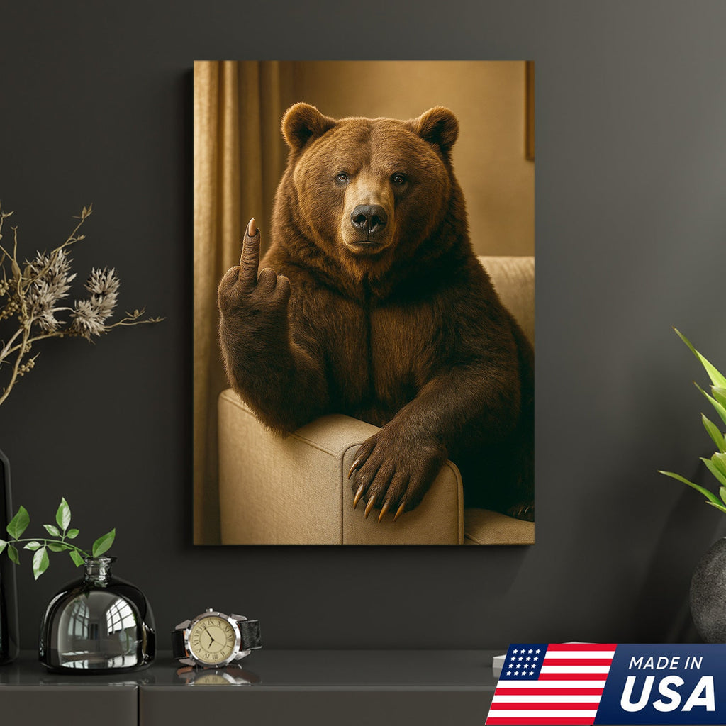 Funny Fukin' Bear Canvas – Funny Rude Animal Wall Art, Savage Man Cave Decor