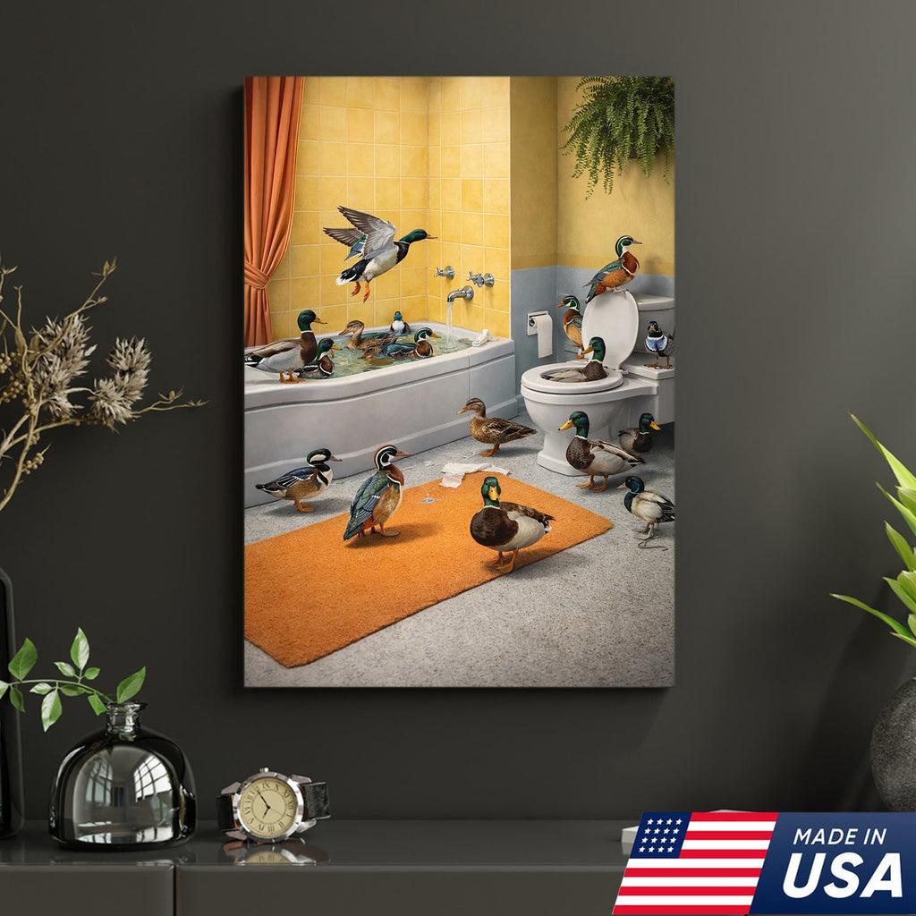 Funny Duck Bathroom Canvas, Farm Animal Wall Art, Quirky Decor