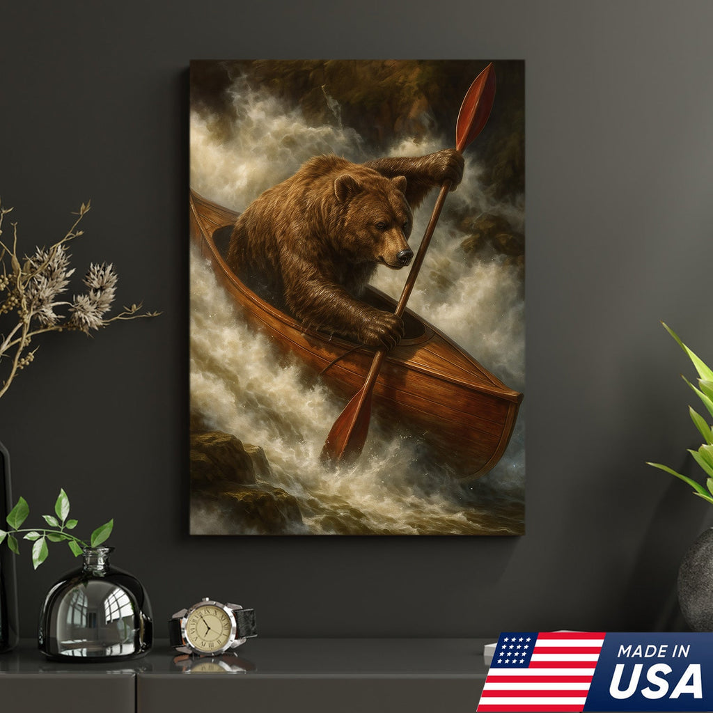 Bear Kayak Adventure Canvas – Epic Wall Art Gift for Outdoor Lovers, Campers & Adventurers