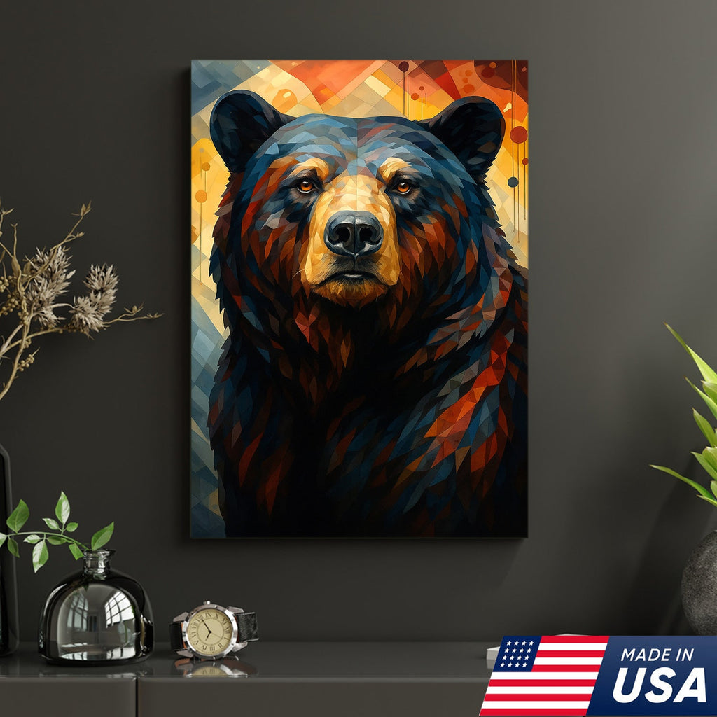 Geometric Bear Portrait Canvas – Modern Rustic Wall Art for Cabin & Man Cave Decor