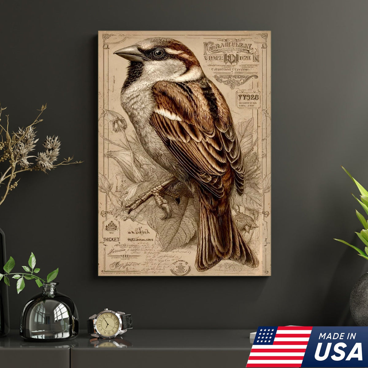 Vintage Sparrow Elegance Canvas