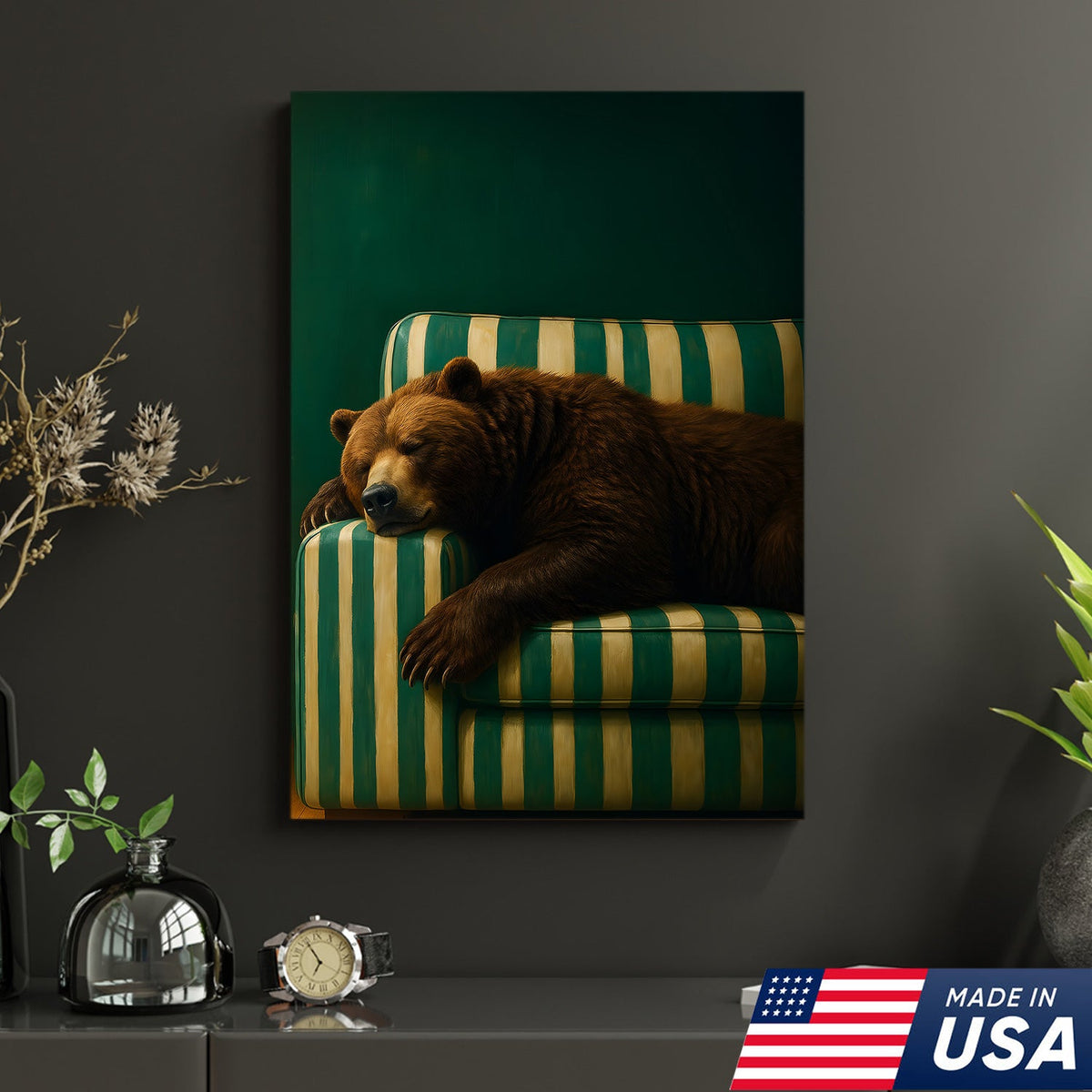 Funny Bear Canvas Wall Art – Rustic Cabin Decor & Perfect Gift for Hunters or Outdoorsmen