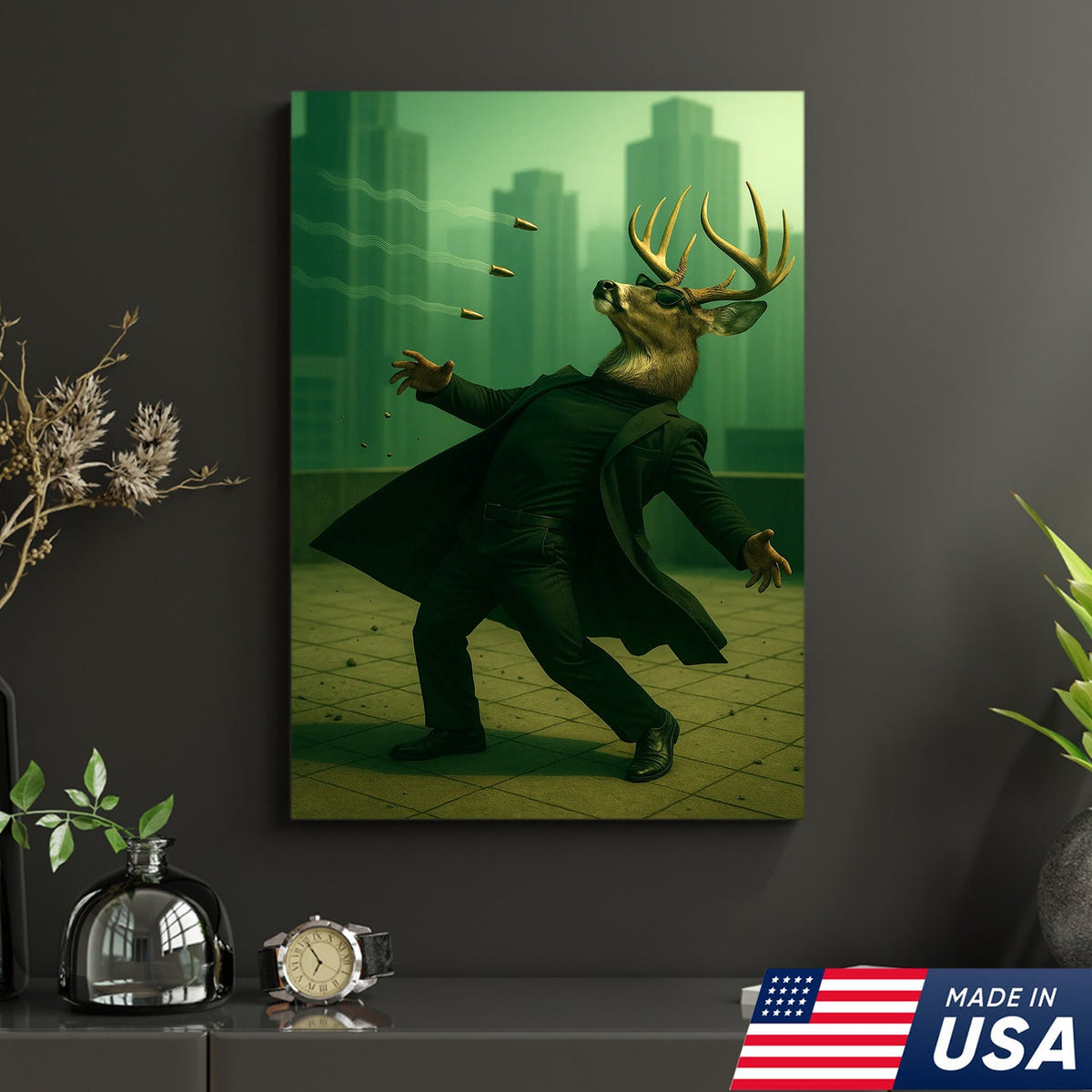 Cool Deer Wall Art Canvas, Buck Dodging Bullets in Long Coat product image 8