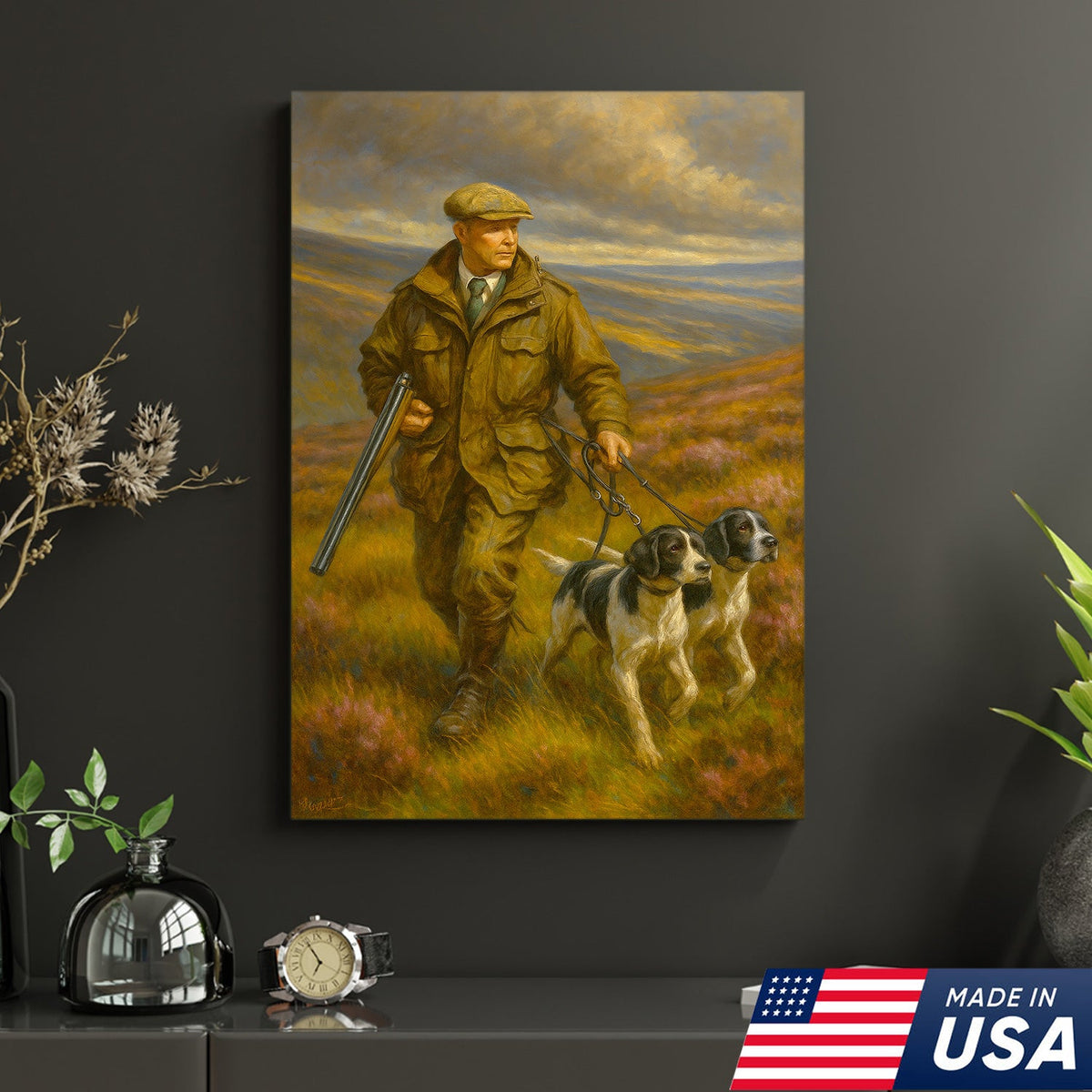 Upland Hunter With Hunting Dogs Canvas – Classic Field Sport Wall Art, Rustic Lodge Decor Gift