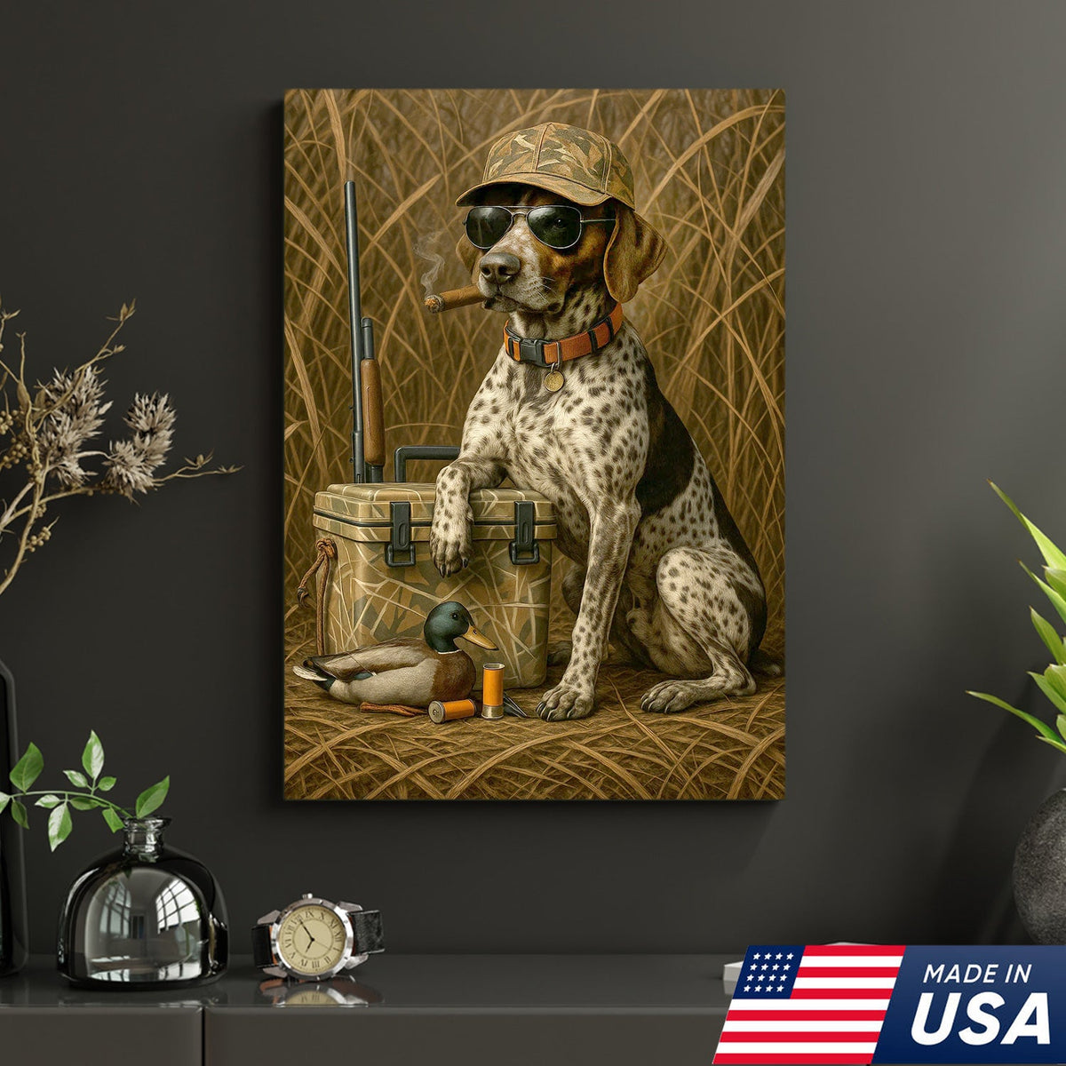 Hunting Dog Canvas Wall Art, Duck Hunter Retriever with Gear