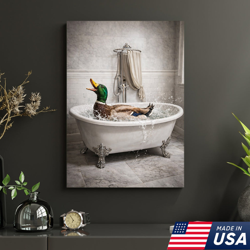 Duck Bathroom Canvas Print – Funny Duck In Bathtub Wall Art