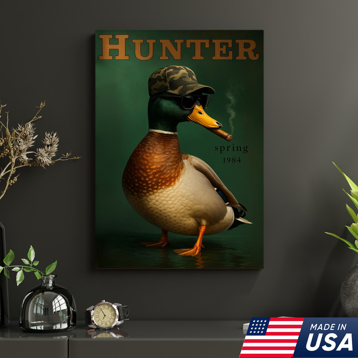 Funny Mallard Duck Canvas Wall Art – Cool Hunter Decor, Rustic Wildlife Artwork