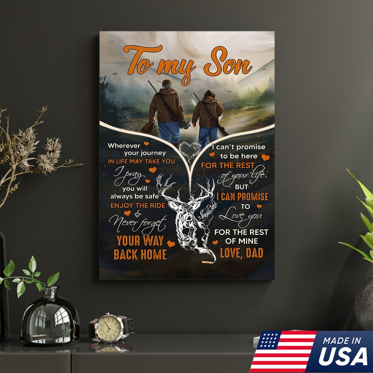 Personalized To My Son Hunting Canvas Wall Art – Gift from Dad to Son, Hunting Deer Canvas