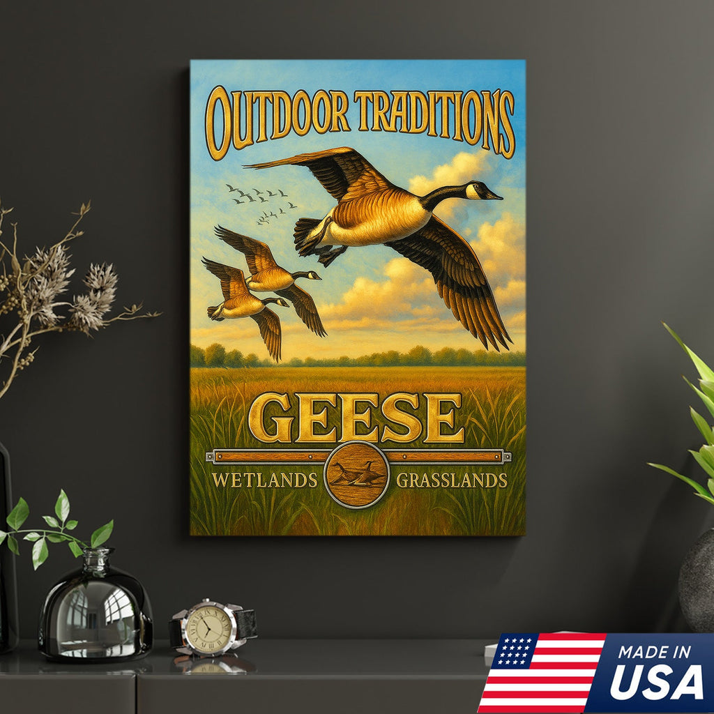 Geese Hunting Canvas Wall Art – Rustic Wildlife Wetlands Decor Gift for Hunters & Bird Lovers