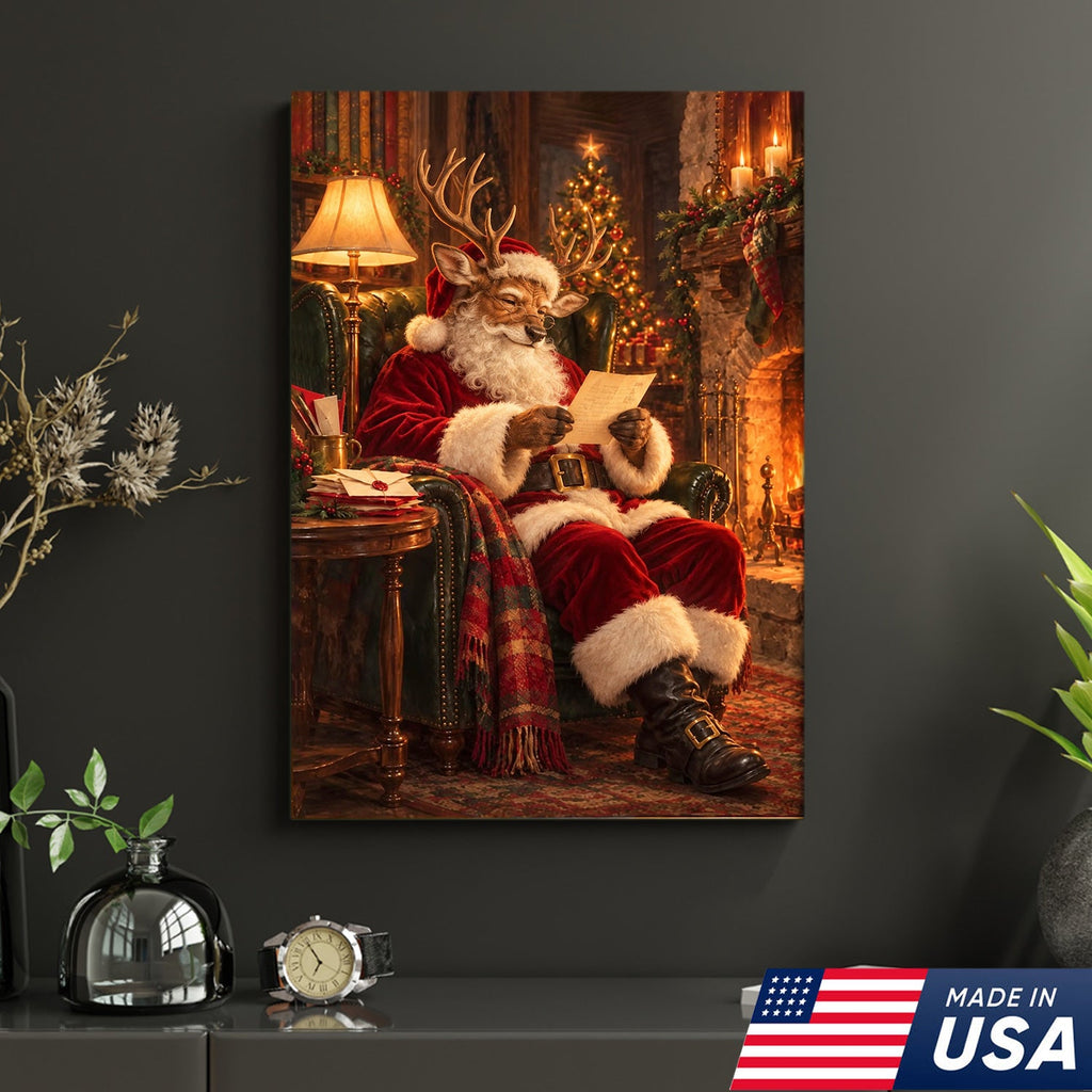 Santa's Cozy Reindeer Canvas