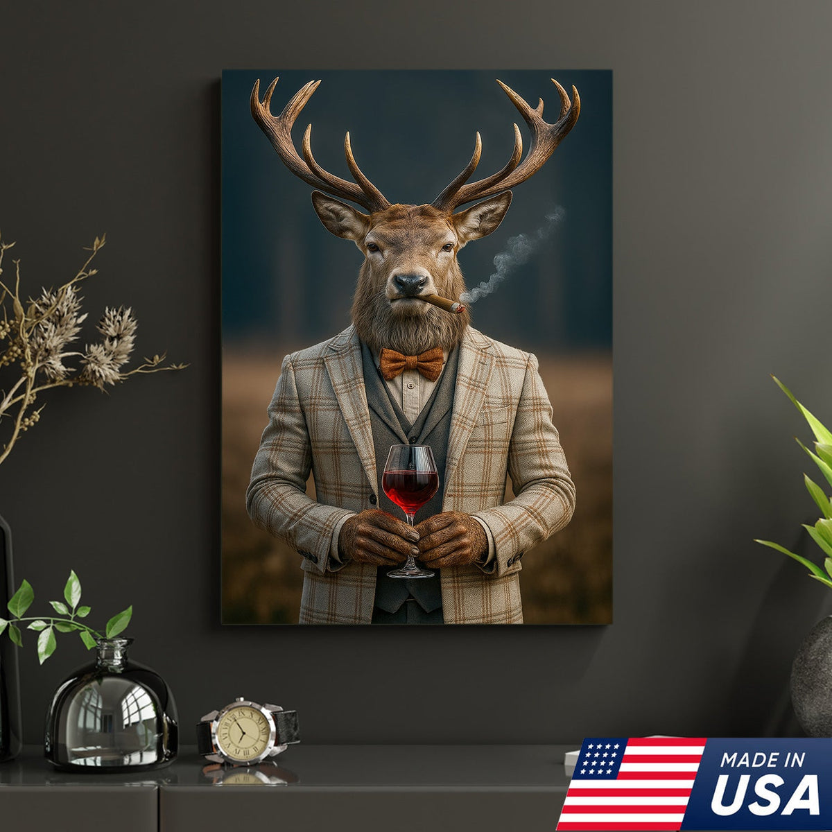 Gentleman Deer Portrait Canvas – Rustic Lodge Wall Art for Hunters & Outdoorsmen