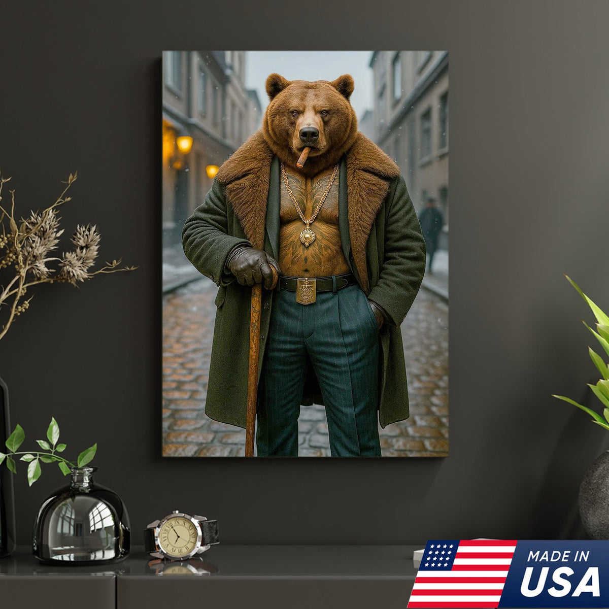 Urban Boss Bear in Fur Coat Canvas Wall Art, Dapper Animal product image 8