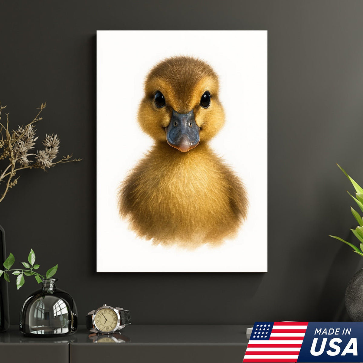 Minimalist Duckling Canvas Wall Art, Cute Baby Duck Portrait, Modern Animal Nursery Print