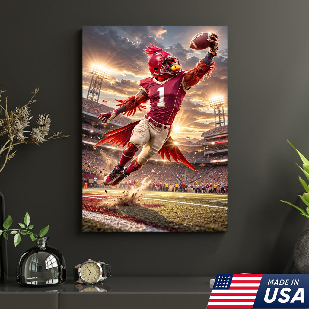 Red Cardinal Football Canvas Wall Art – Dynamic Touchdown Stadium Print