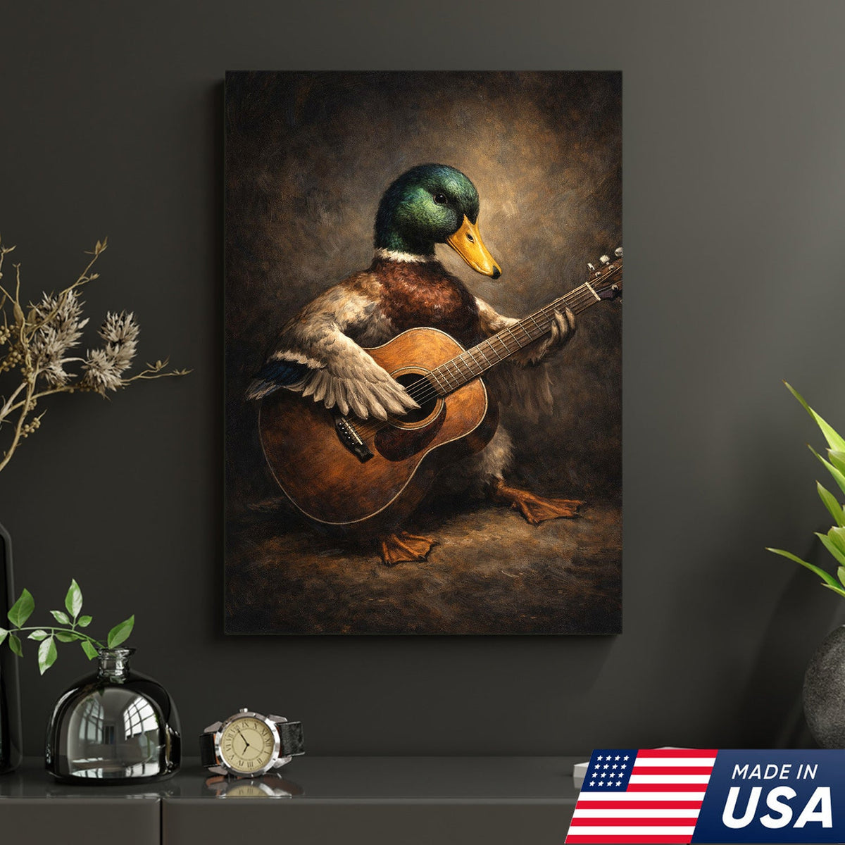 Funny Duck Playing Guitar Canvas Wall Art Music Animal Decor